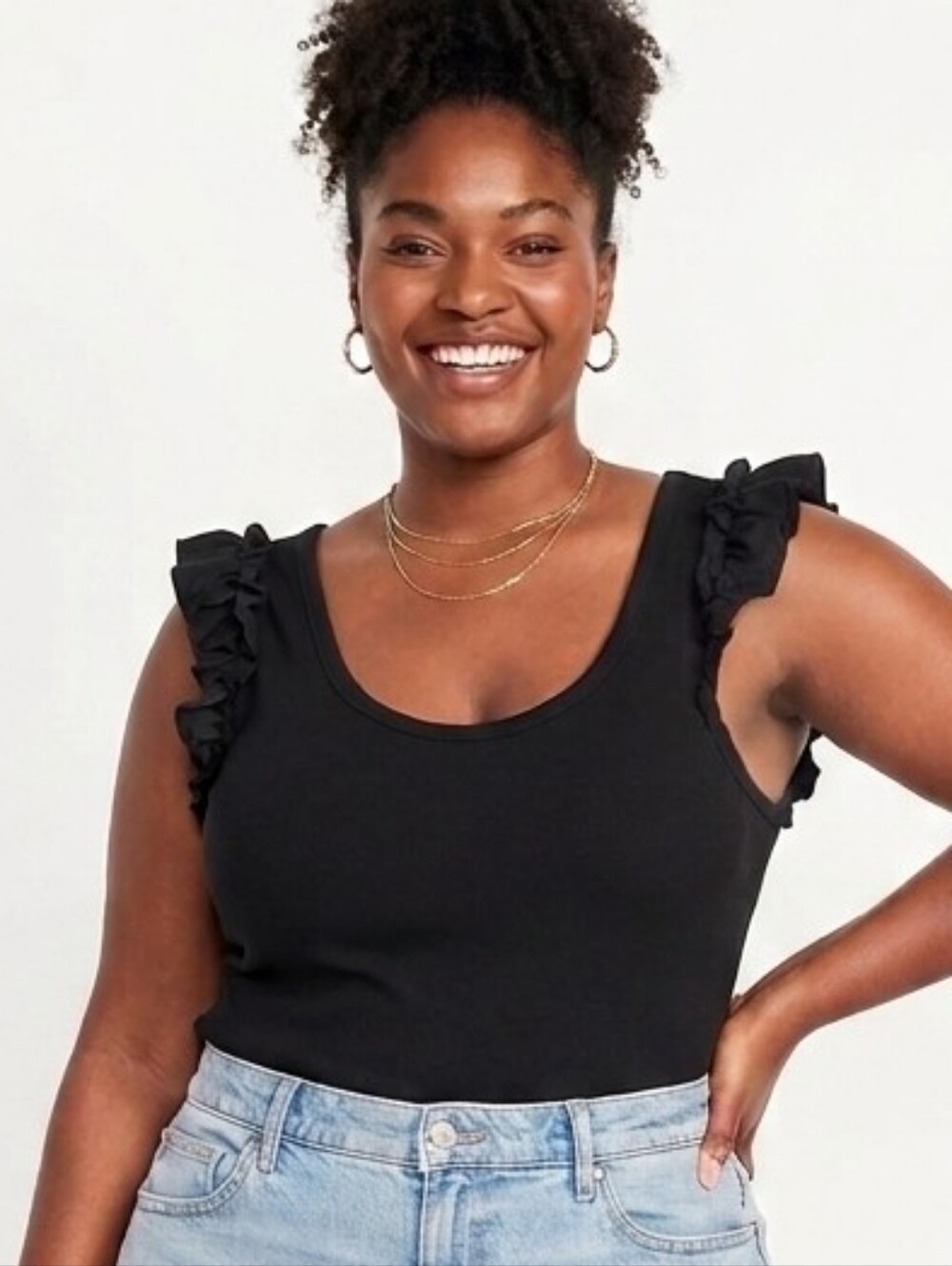 Old Navy Plus Size Black Ruffle Shoulder Tank Top